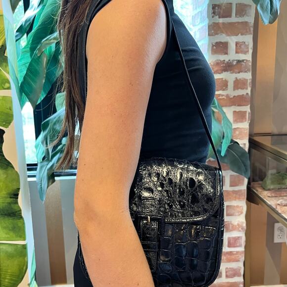 PRADA Black Vintage Croc Leather Shoulder Bag DIA298 - Picture 2 of 9